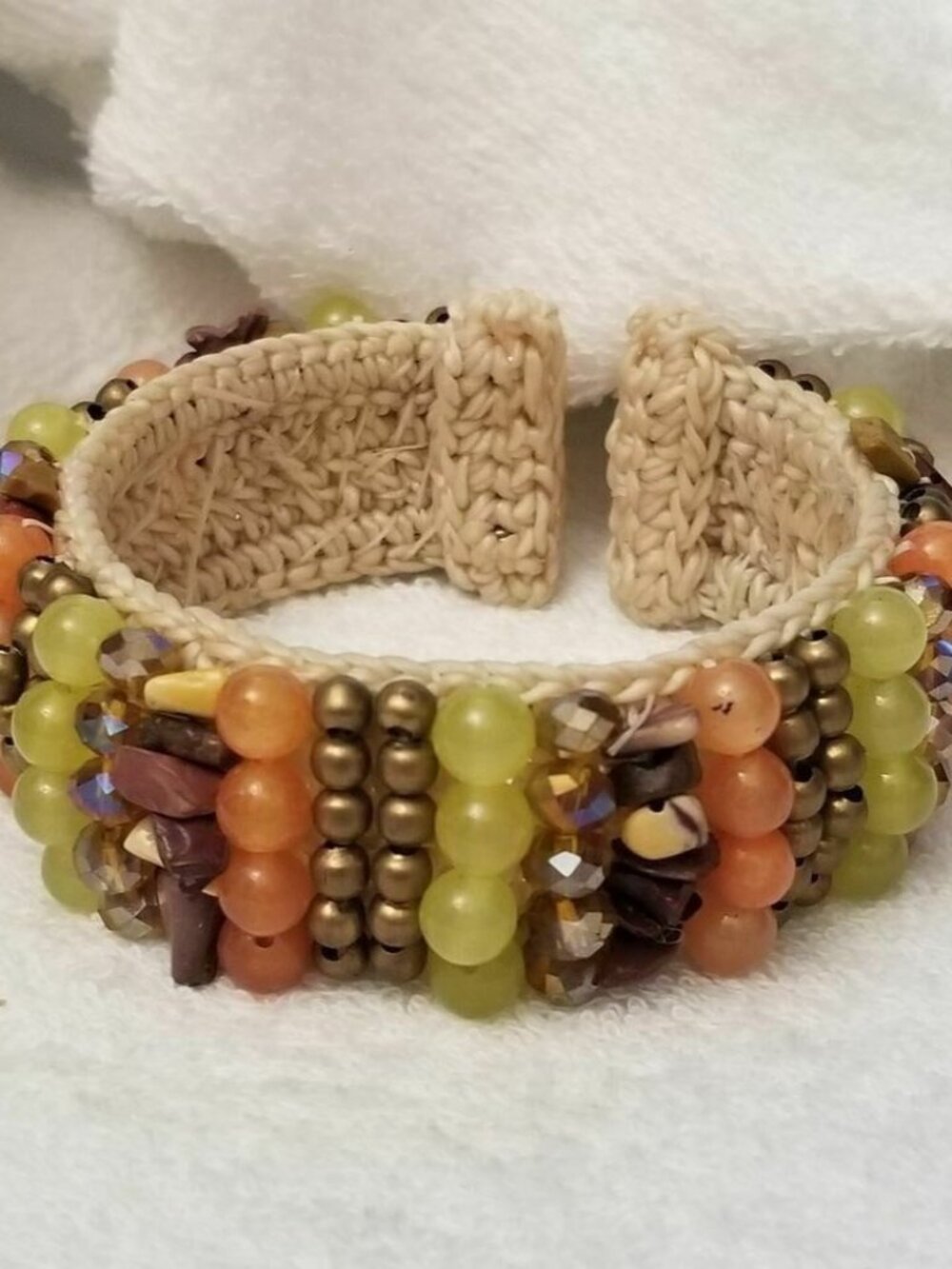 Crocheted Beaded Cuff Bracelet – Multicolor Boho Style